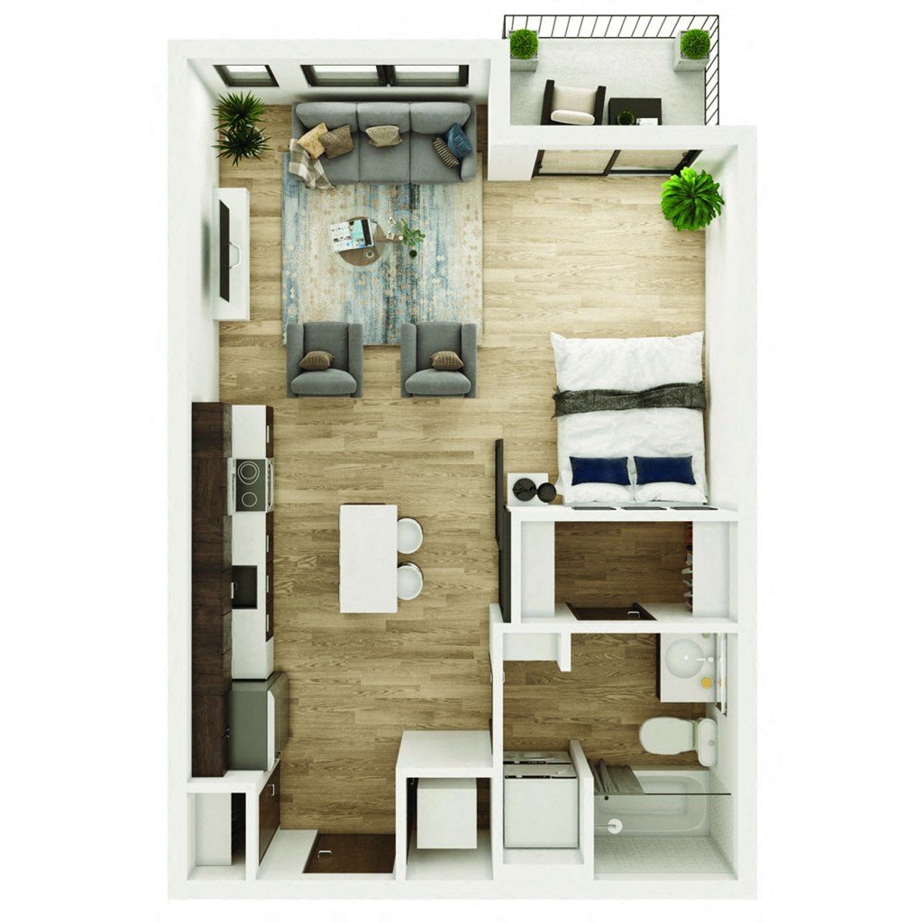 0 Bedroom, 1 Bathroom - 515 SF JR floorplan
