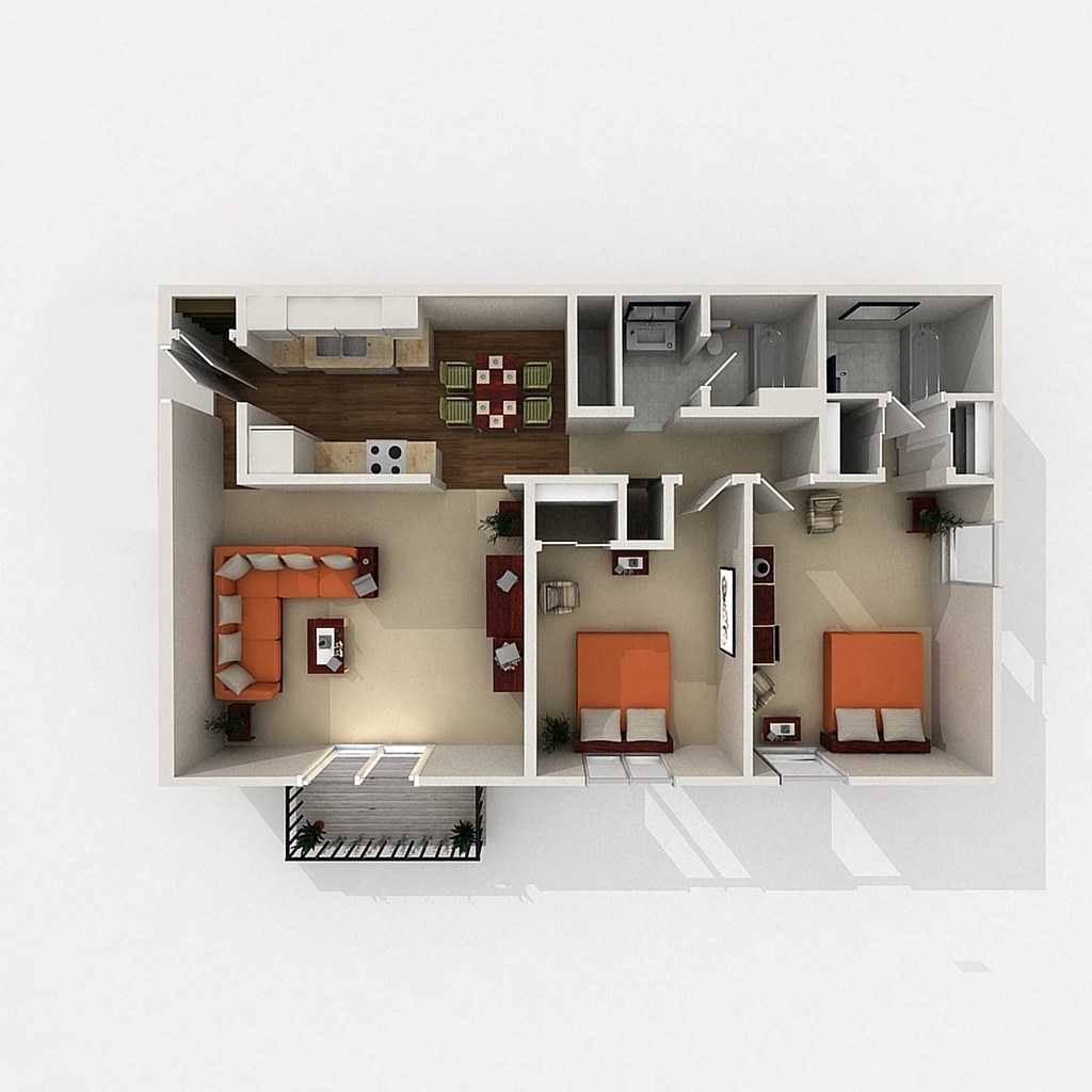 Two Bed - 1,075 SQ FT floorplan
