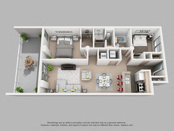 2 Bedroom 2 Bath with Balcony, Patio floorplan