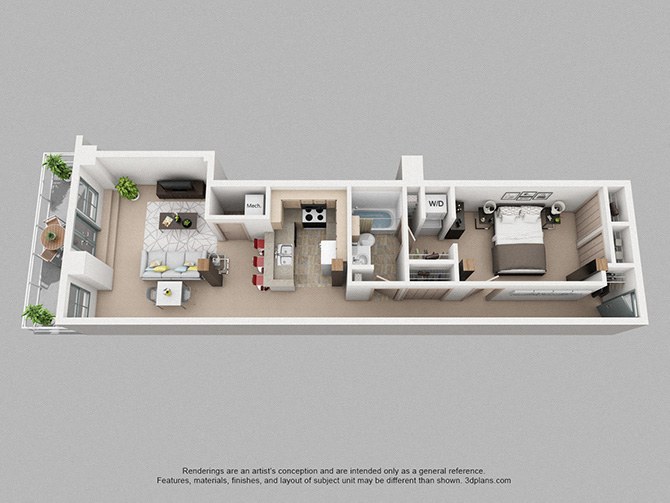 1 Bedroom 1 Bathroom with Balcony, Patio floorplan